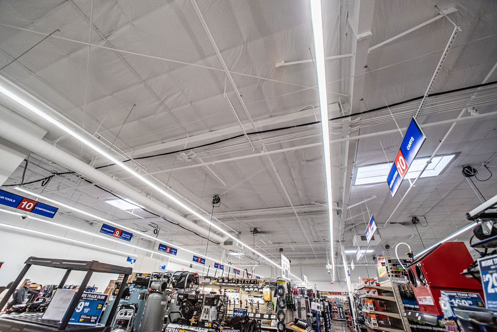 Design Build project showing the inside of Harbor Freight ceiling completed by Archer Construction & Design