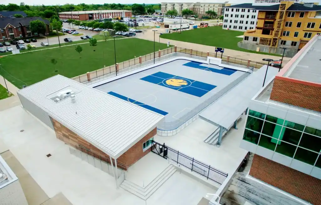 Texas AM Commerce Mac Court aerial view of sport court 